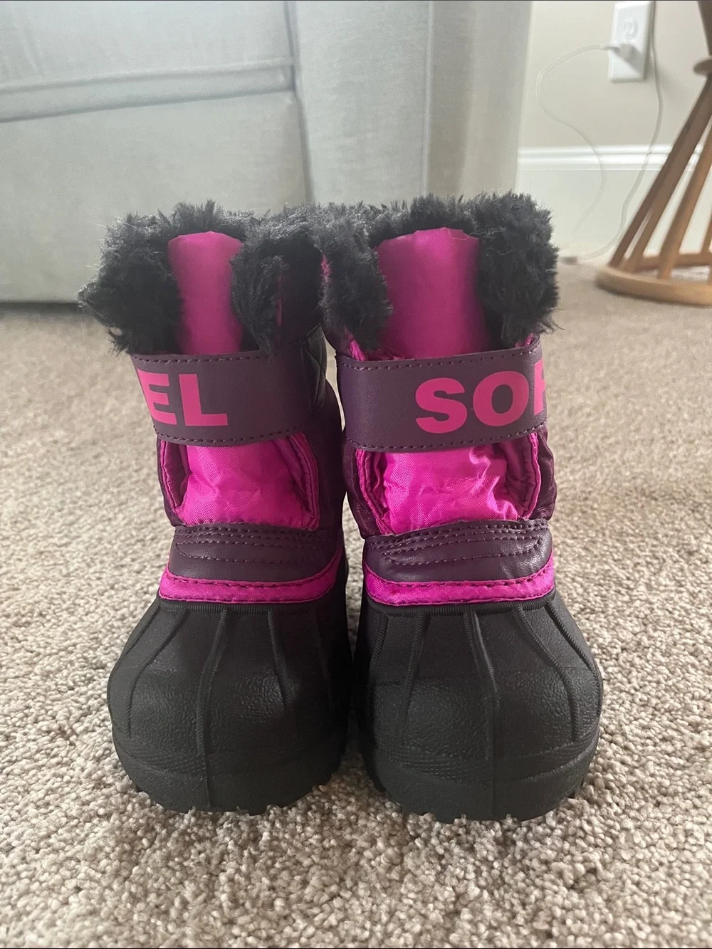 Sorel Kids Pink & Black Faux Fur Snow Boots